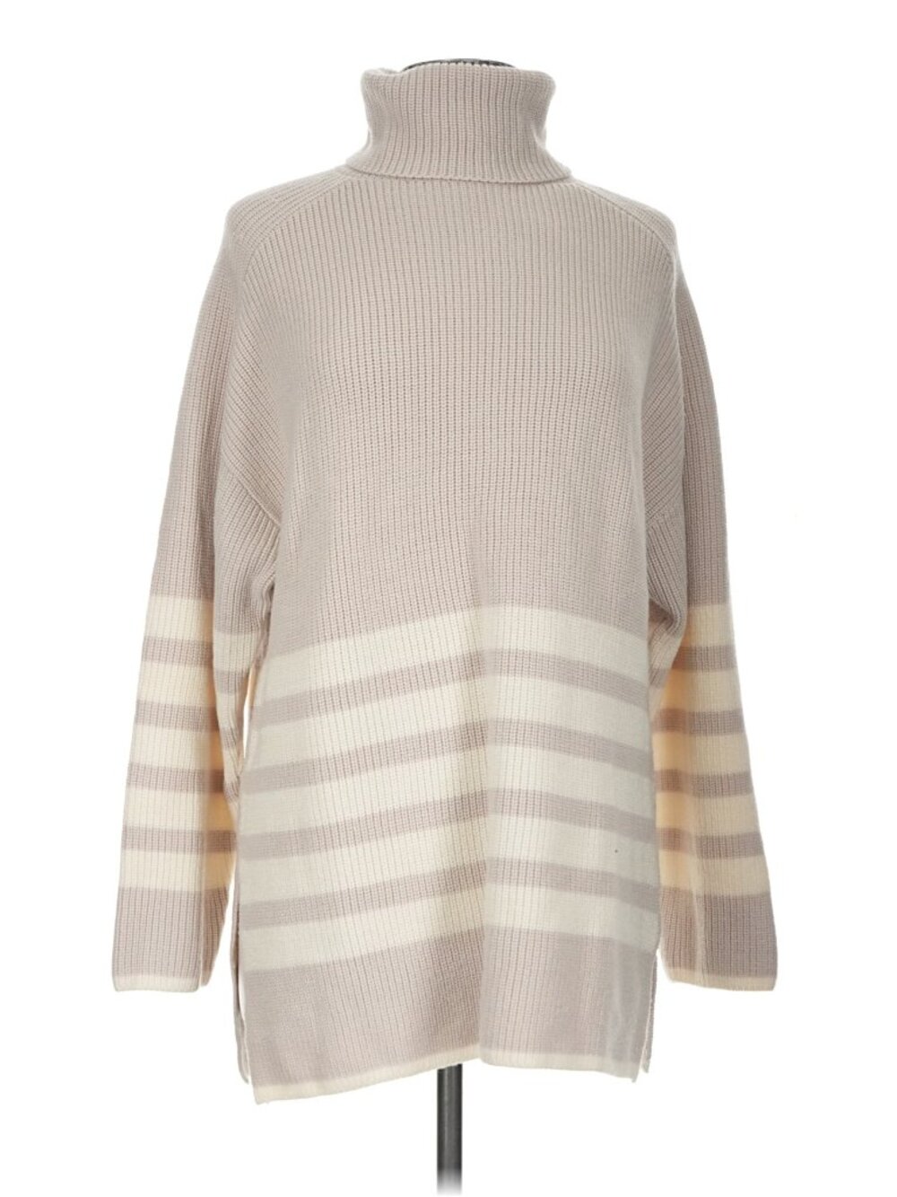COS Wool Blend Taupe & Cream Striped Turtleneck Sweater M NWT - Picture 12 of 13